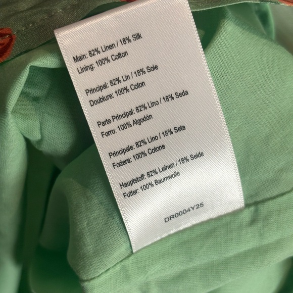 LOVAAN NWT Adeline Mini Puff Sleeve Linen Silk Dress in Green Rosette Size 10 - Picture 9 of 11